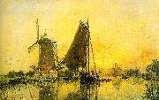 Johann Barthold Jongkind In Holland ; Boats near the Mill oil painting on canvas